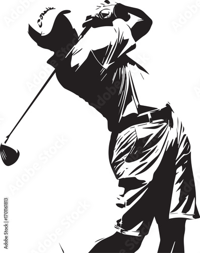 Silhouette of a Golf Champion: A dynamic silhouette captures the grace and power of a golfer in the decisive moment of a swing, showcasing the precision and dedication to the sport.
