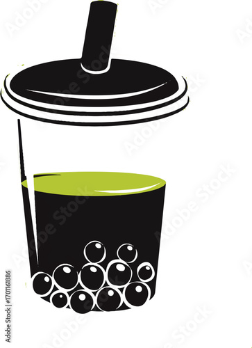 Bubble Tea Delight: A refreshing bubble tea drink, a vibrant, delectable beverage in a transparent cup. the pearls adding a unique textural experience.