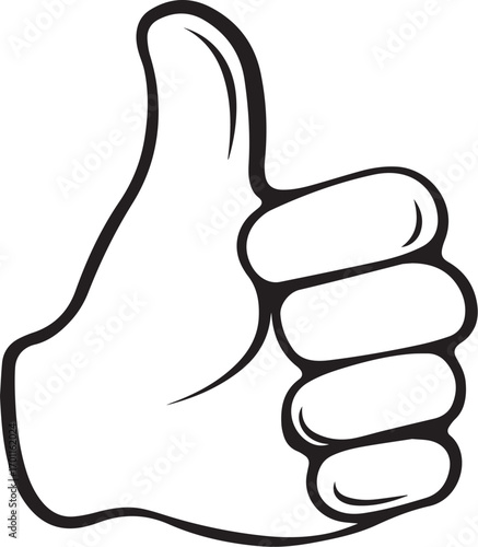 Thumbs Up Gesture: A clean, line-art depiction of a hand with the thumb extended upwards, the quintessential symbol of approval, agreement, and positivity. 