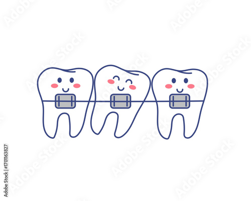 Cute Cartoon Teeth with Braces Orthodontic Illustration