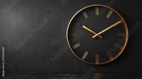 Wallpaper Mural Elegant black and gold clock on a dark textured wall Torontodigital.ca