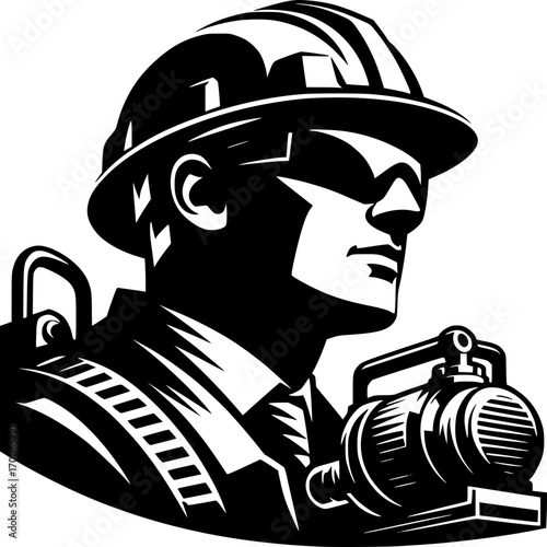 Modern Industrial Professional: A resolute silhouette of an industrial professional, adorned with essential safety gear, embodying expertise and diligence in a world of industry.