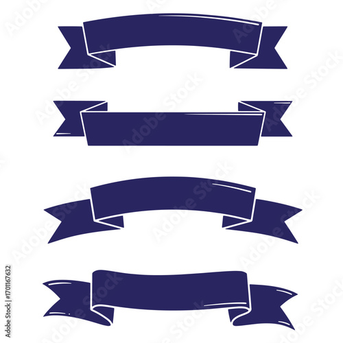 Free Download Collection of navy blue ribbon banners with white outlines isolated on white background - GFXLoad