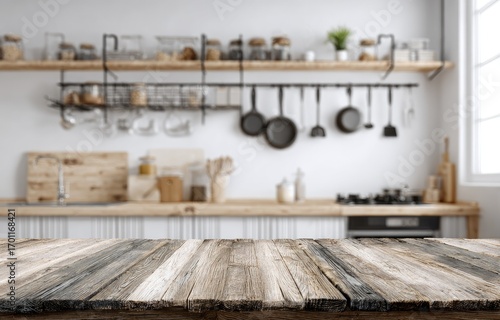 Wooden kitchen countertop, blurred background (1)