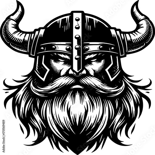 Viking Warrior's Portrait: A detailed illustration of a fierce Viking warrior, embodying strength and the spirit of a bygone era.