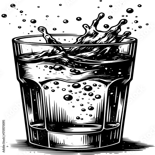 Refreshing Water Splash in a Glass: Witness the captivating motion of water as it's splashed within a glass, showcasing a sense of freshness and vibrancy.