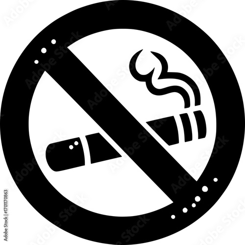 No Smoking Sign: A stark black and white depiction of a no smoking sign, featuring a cigarette with smoke emitting from its tip, crossed out by a diagonal bar.