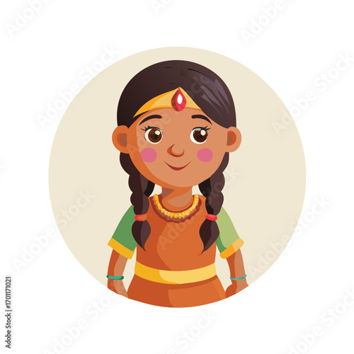 2d Indian village girl cartoon character ready for animation moral stories, made by adobe illustrator and ready for animate cc with circle.