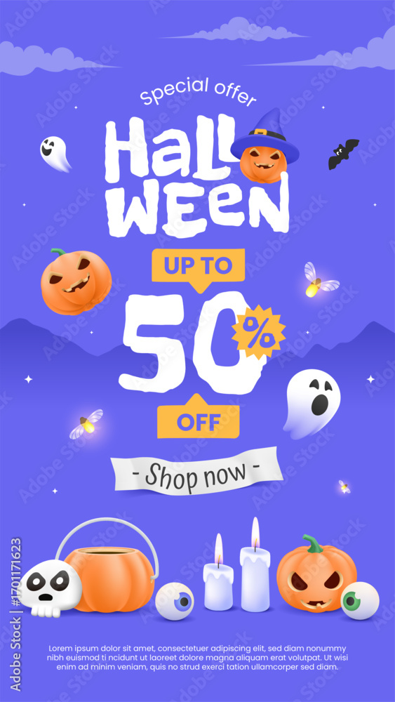 Naklejka premium Halloween Story Vector Template with Special Offer – Eye-Catching Design.