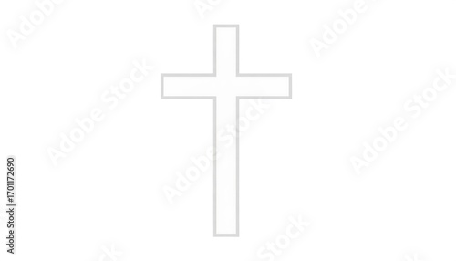 A simple, light gray outline of a Christian cross against a plain white background.