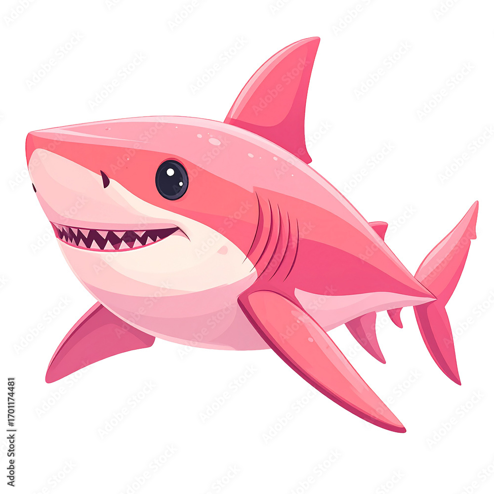 Fototapeta premium Pink Shark Illustration Isolated On White Background: A captivating illustration of a playful pink shark, perfect for adding a splash of color and personality.