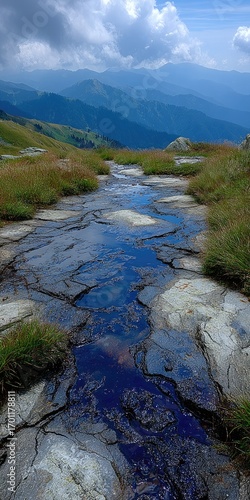 Mountain Stream Flowing Downhill