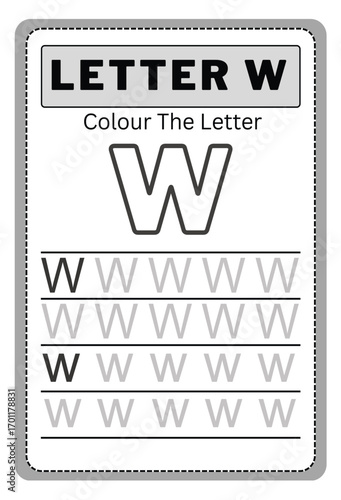 Writing practice of letters w. Coloring book. Education for children. Vector illustration