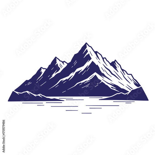 Silhouette of majestic mountains and water featuring bold line art style for design projects