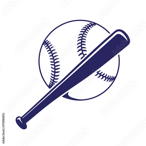 Simple baseball graphic featuring ball and bat design element for sports and recreation