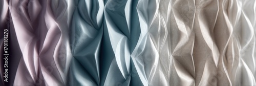 Textured Fabric Display Showcasing Various Pastel Colors and Intricate Folds in a Light Setting