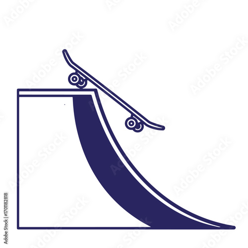 Stylized illustration of a skateboard and ramp depicting action and extreme sports concept