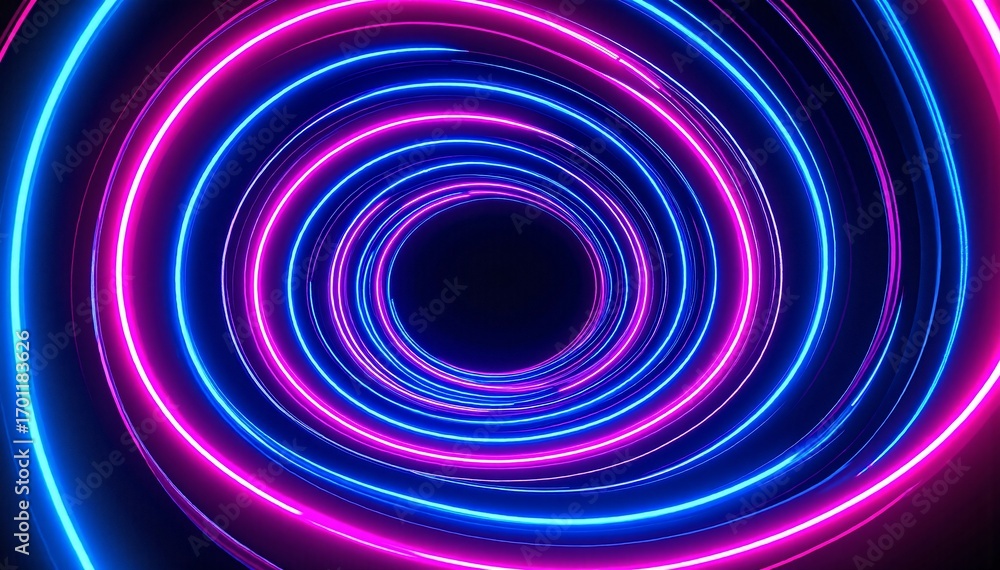 Obraz premium A vibrant neon light tunnel illuminated with striking blue and pink hues, creating a mesmerizing atmosphere that invites exploration and wonder.