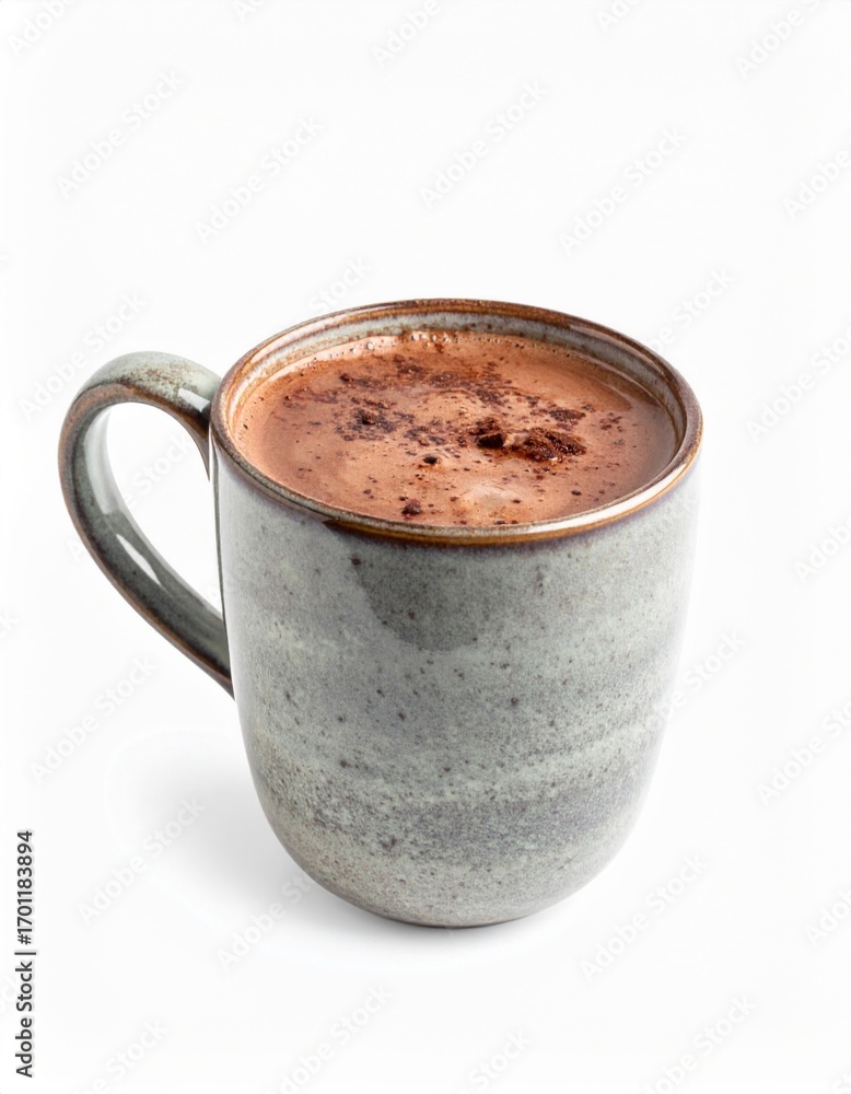 Obraz premium Earthy Gray Mug Filled with Steaming Hot Chocolate on White Background