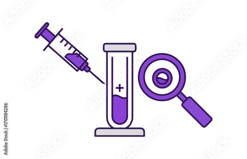 Medical illustration syringe test tube magnifying glass