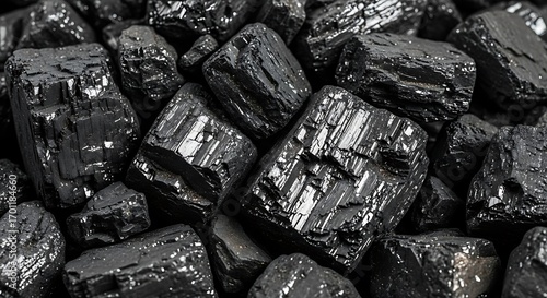 High angle close-up shot of bituminous coal with a lustrous sheen