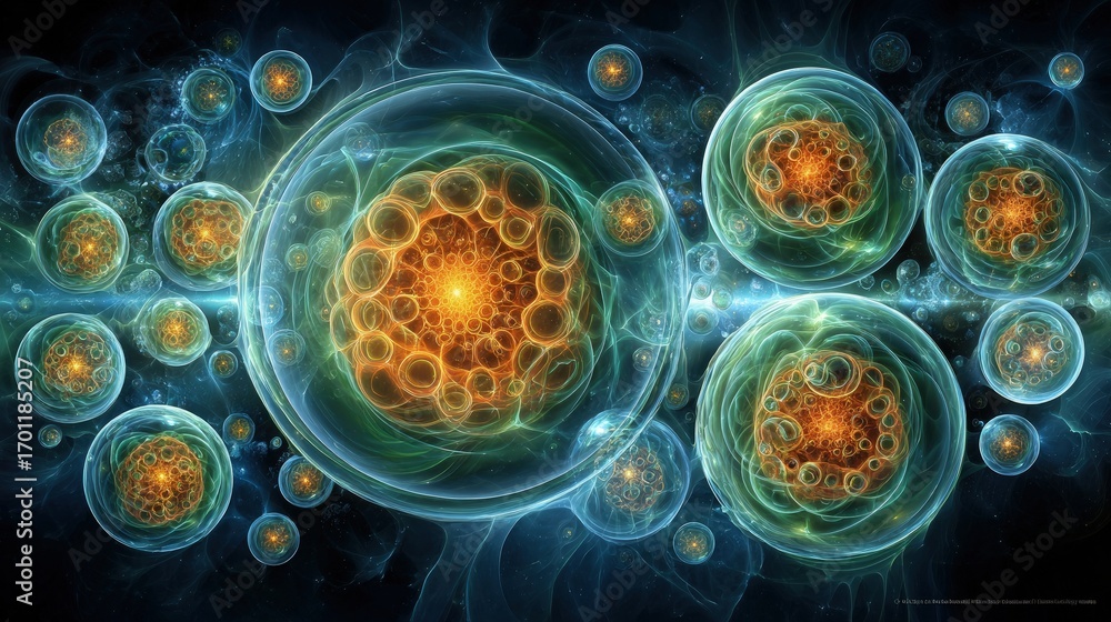 Naklejka premium Abstract Glowing Spheres In Dark Space