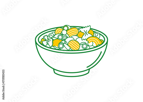 Colorful pasta in bowl illustration