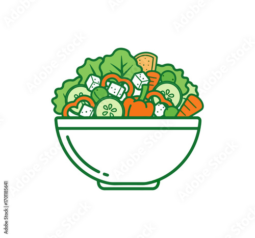 Colorful salad in white bowl illustration
