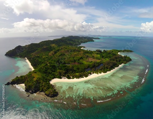 Tropical island paradise from above