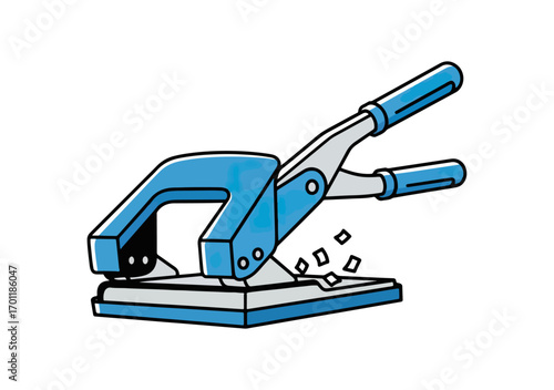Blue and gray hand operated hole punch illustration