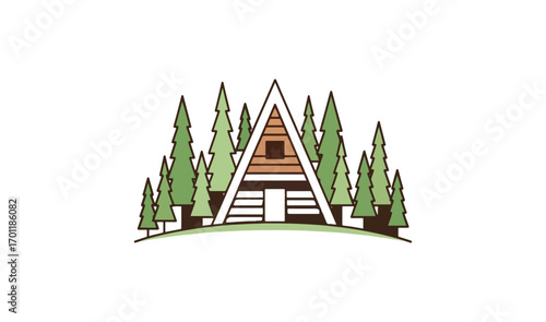 A frame cabin in forest illustration