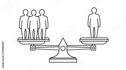 Balance scale shows one person weighs more than three