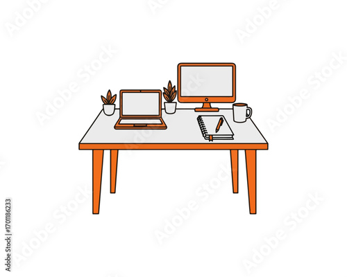 Modern workspace illustration with laptop and monitor