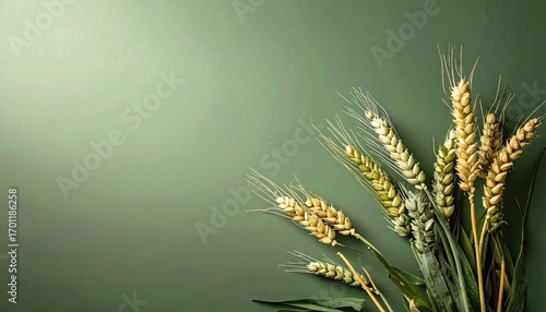 Wheat Stalks on Green Background