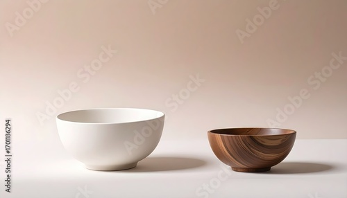 White and Brown Bowls on Neutral Background