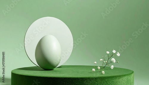 White Egg on Green Platform with Flowers