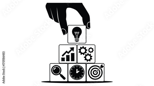 Building blocks of business success with icons