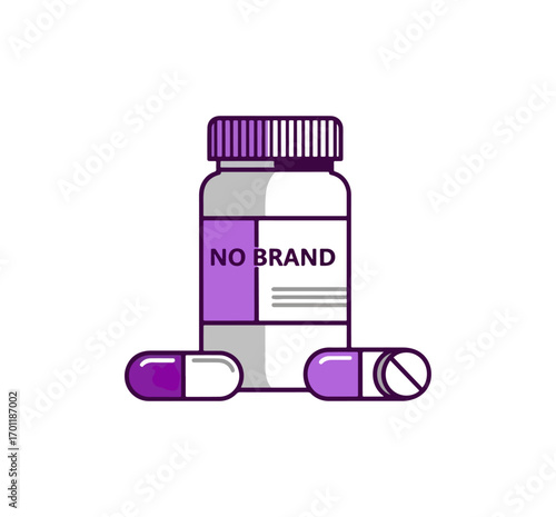 Medicine bottle and pills illustration
