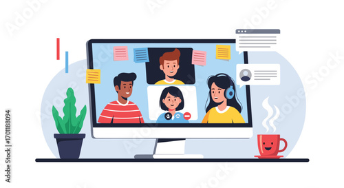Remote collaboration and virtual meetings in a digital workspace environment for team communication