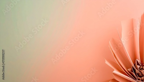 Abstract Coral and Mint Gradient Background with Paper Flower