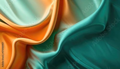 Abstract Draped Fabric in Salmon Orange Mint Green Gradient
