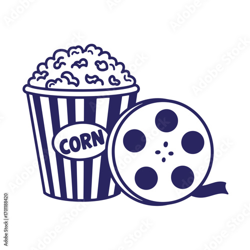 Vector illustration of popcorn and film reel representing cinema and entertainment concept