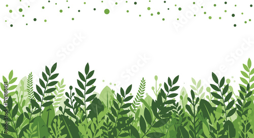 A whimsical collection of green foliage and falling confetti for nature themed designs and seasonal celebrations