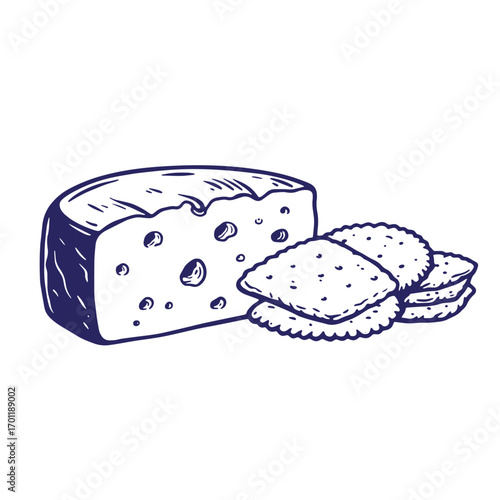Vector illustration of swiss cheese and crackers ready for a delicious snack or meal