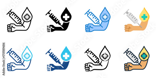 Phlebotomy icon set multiple style collection 
