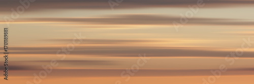 Panoramic view of the sunset sky, picturesque layered clouds, natural background, vector design