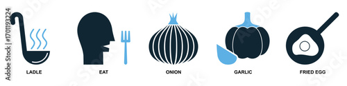 Set of cooking icon vector. Perfect for menus, food blogs, and kitchen themes. A versatile collection of simple, recognizable symbols representing various cooking activities and tools.