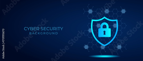 Cyber security vector background, shield lock in futuristic Concept of internet privacy and cyber protection