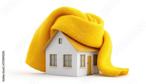 Tiny house wrapped in a bright yellow scarf