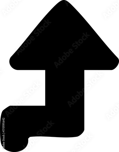 Black arrow pointing upwards with a curved bottom and a sharp top.